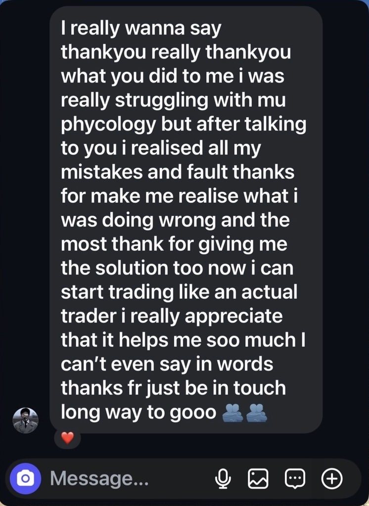 Direct message from Prashad thanking Seb for help with trading psychology.