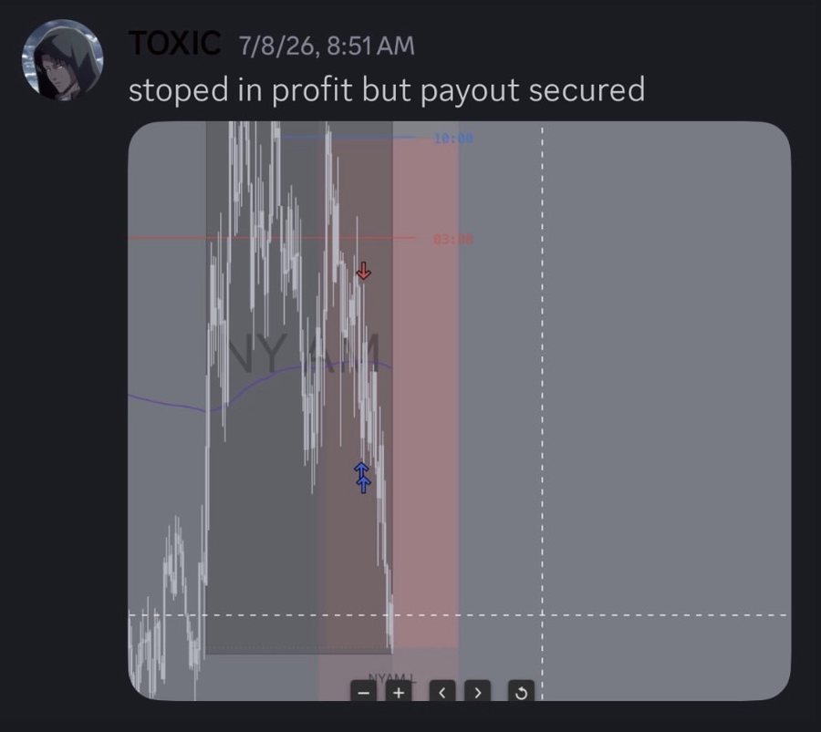 Discord message from TOXIC: stopped in profit but payout secured.